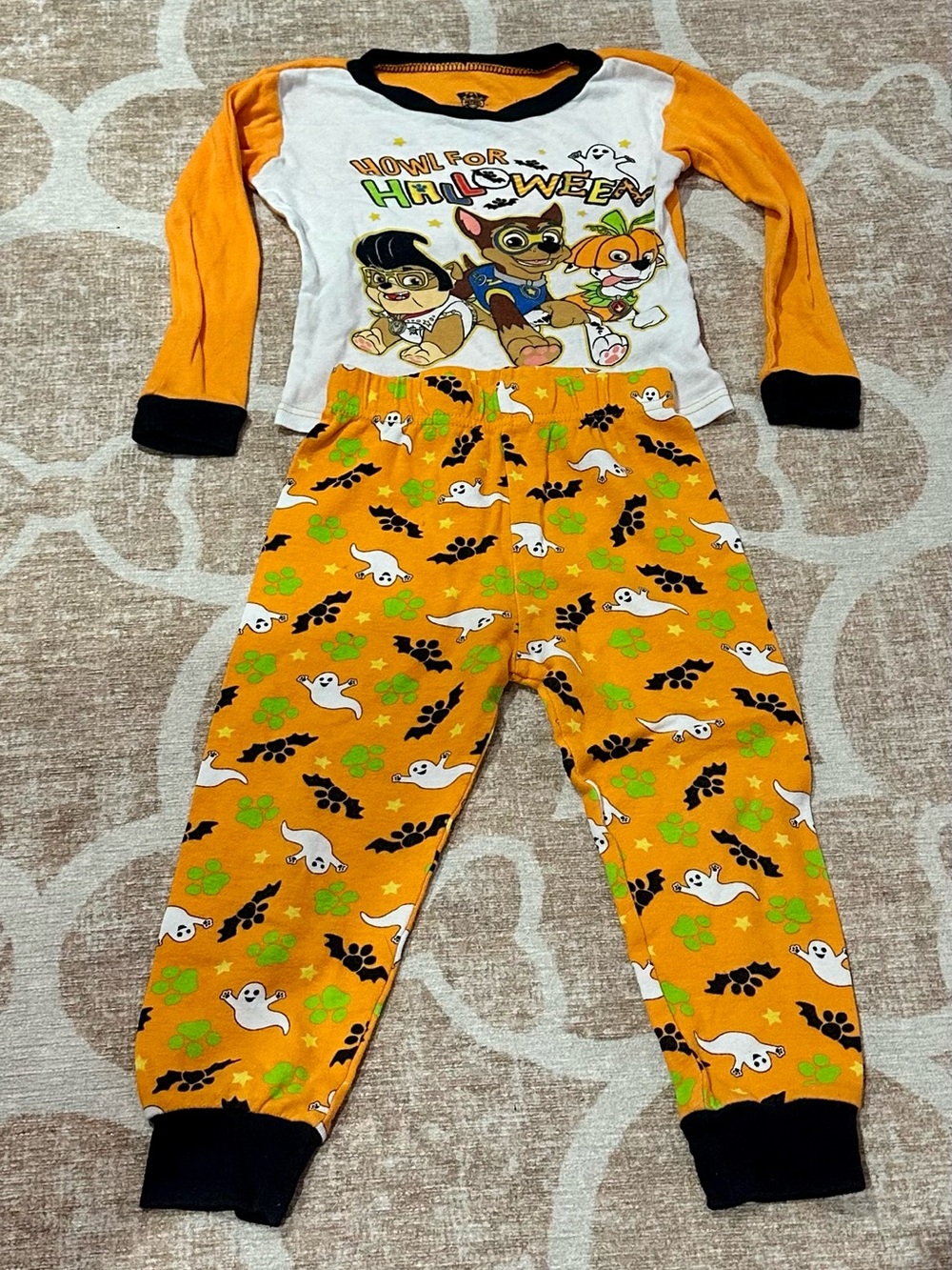 Paw Patrol Kids Halloween Ghosts Pajama Set - Orange & White